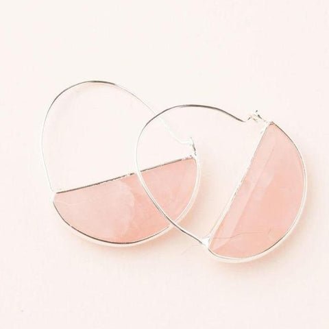 Rose Quartz Prism Silver Hoops